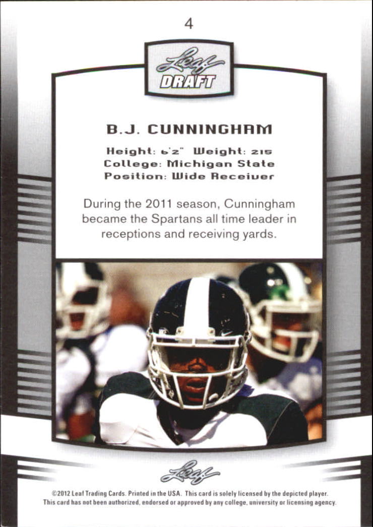 2012 Leaf Draft Blue #4 B.J. Cunningham back image