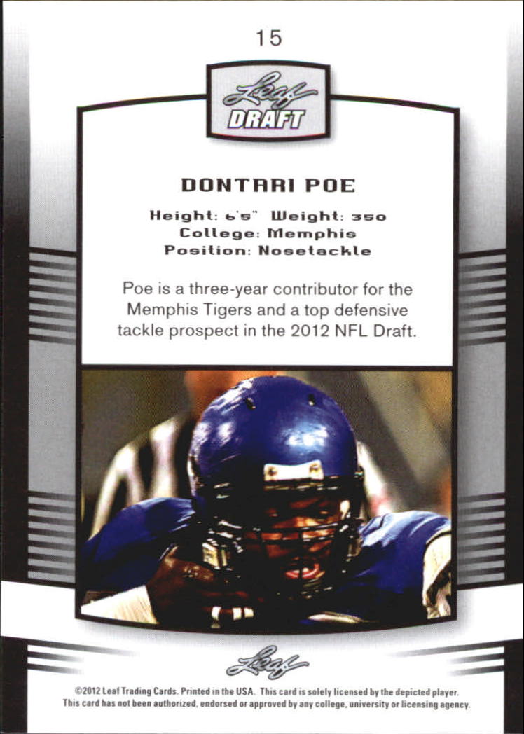 2012 Leaf Draft Blue #15 Dontari Poe back image