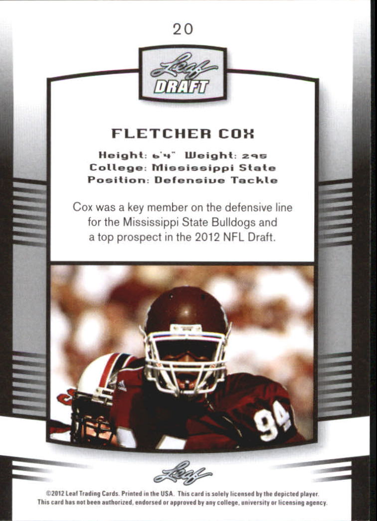 2012 Leaf Draft Blue #20 Fletcher Cox back image