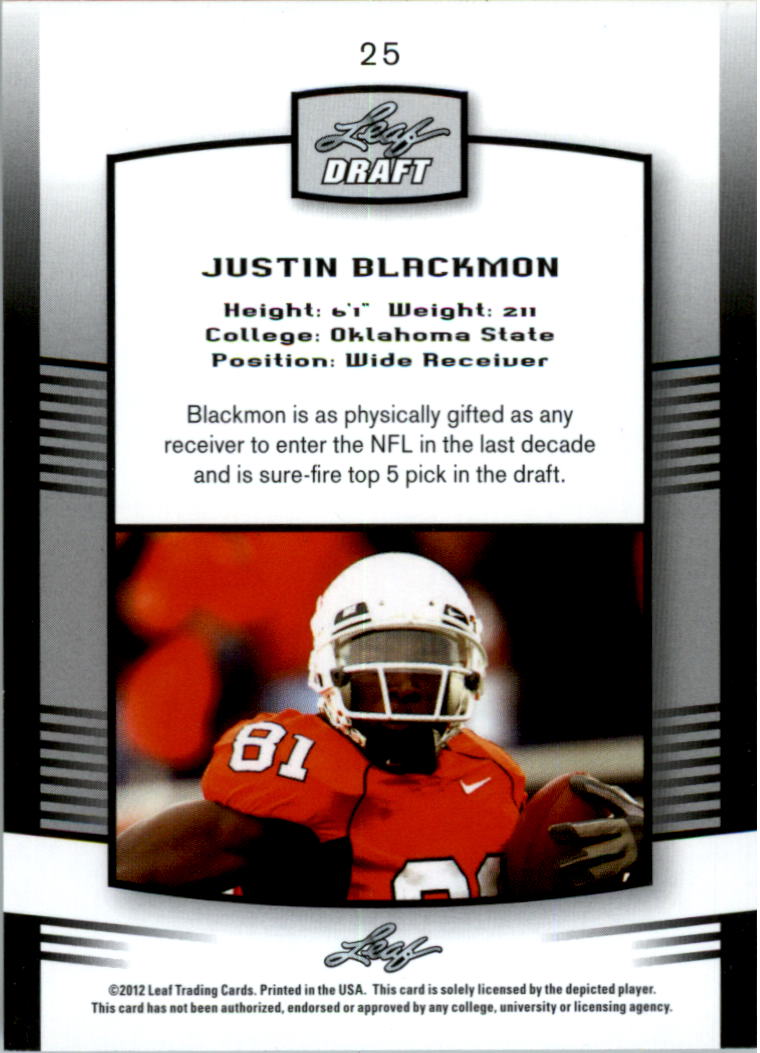 2012 Leaf Draft Blue #25 Justin Blackmon back image