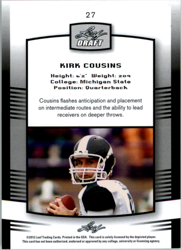 2012 Leaf Draft Blue #27 Kirk Cousins back image