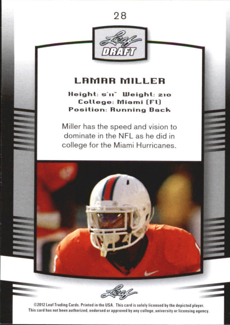 2012 Leaf Draft Blue #28 Lamar Miller back image