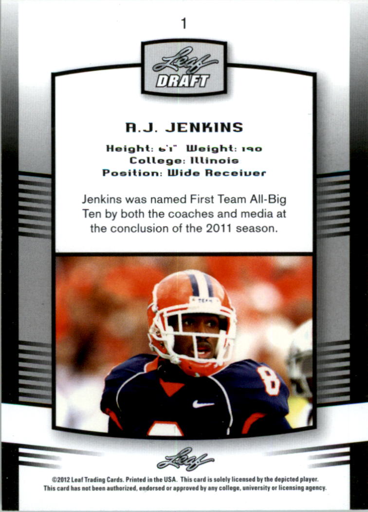 2012 Leaf Draft Gold #1 A.J. Jenkins back image