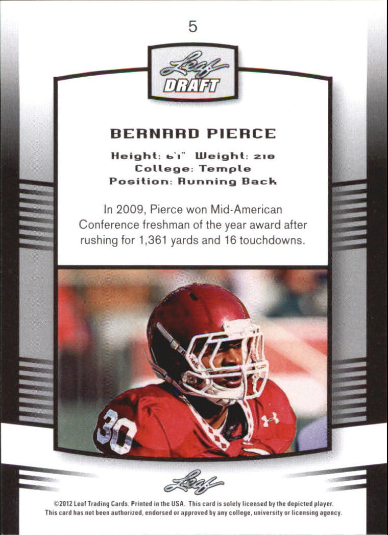 2012 Leaf Draft Gold #5 Bernard Pierce back image