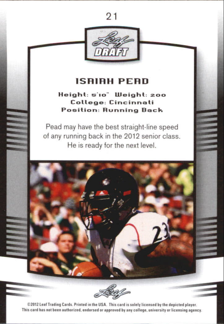 2012 Leaf Draft Gold #21 Isaiah Pead back image