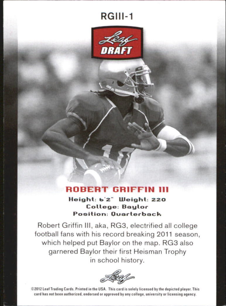 2012 Leaf Draft Robert Griffin #1 Robert Griffin III back image