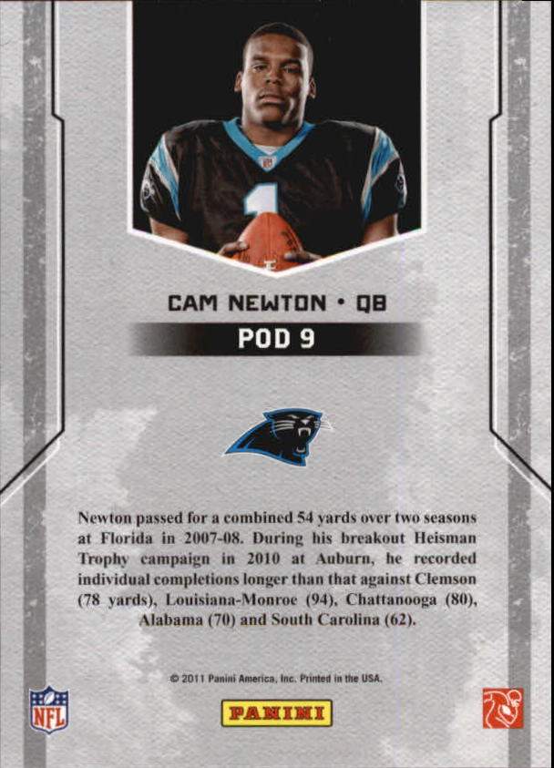 2011 Panini Player of the Day #POD9 Cam Newton back image