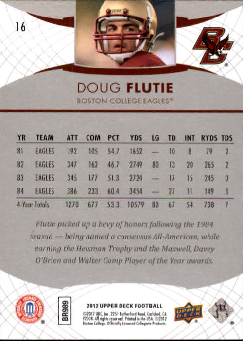 2012 Upper Deck #16 Doug Flutie back image