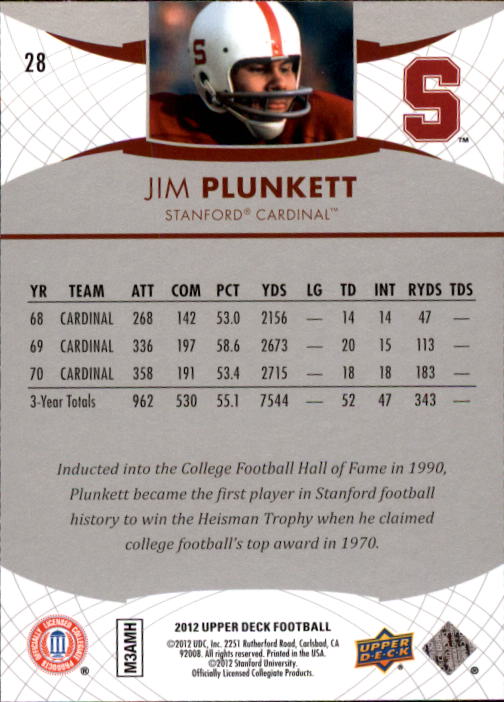 2012 Upper Deck #28 Jim Plunkett back image
