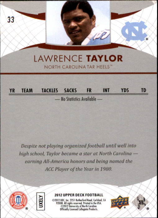 2012 Upper Deck #33 Lawrence Taylor back image