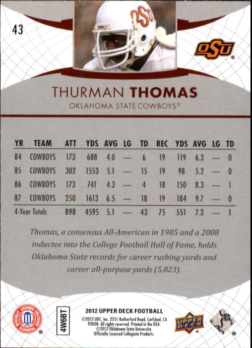 2012 Upper Deck #43 Thurman Thomas back image