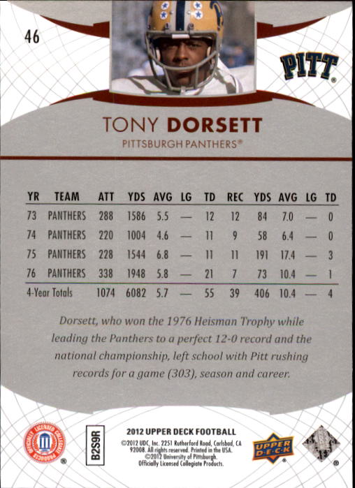 2012 Upper Deck #46 Tony Dorsett back image