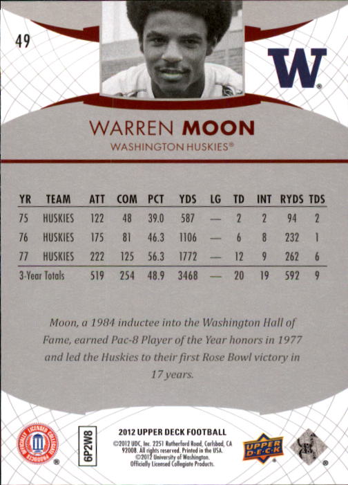 2012 Upper Deck #49 Warren Moon back image