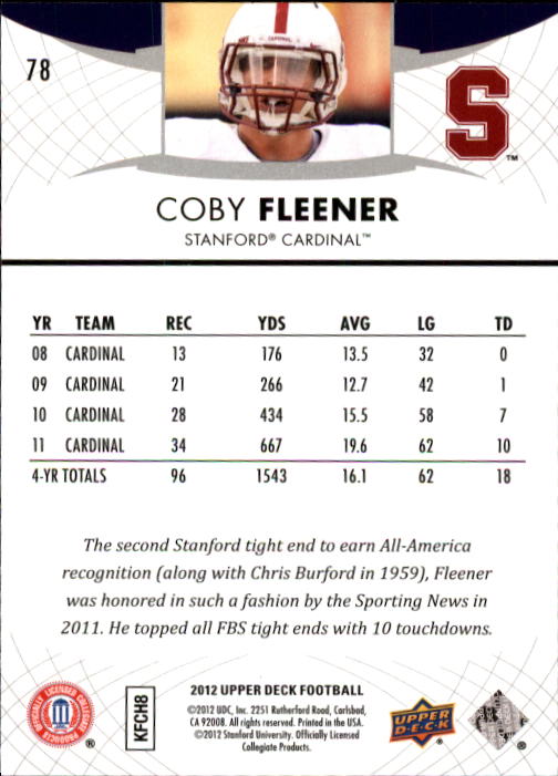 2012 Upper Deck #78 Coby Fleener back image