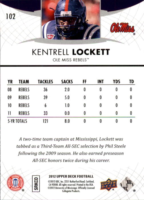 2012 Upper Deck #102 Kentrell Lockett back image
