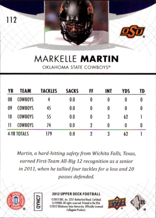 2012 Upper Deck #112 Markelle Martin back image