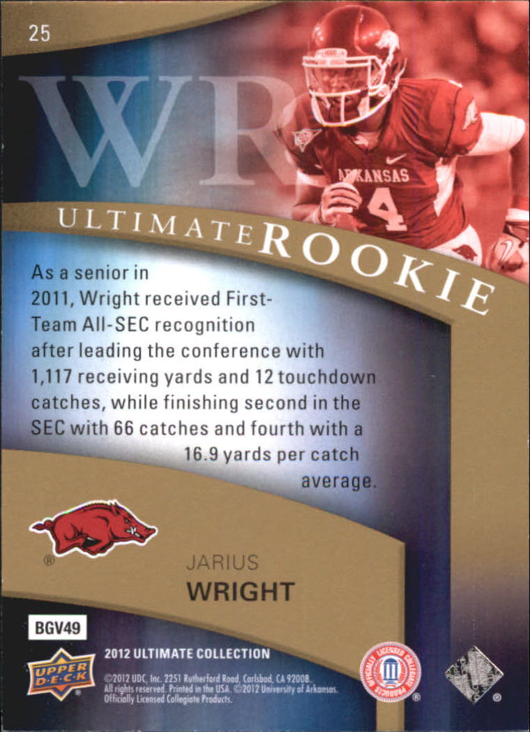 2012 Ultimate Collection #25 Jarius Wright back image