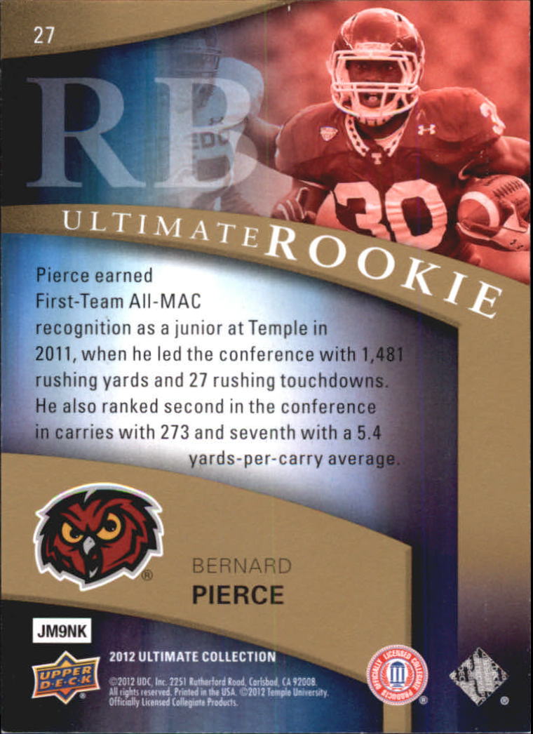 2012 Ultimate Collection #27 Bernard Pierce back image
