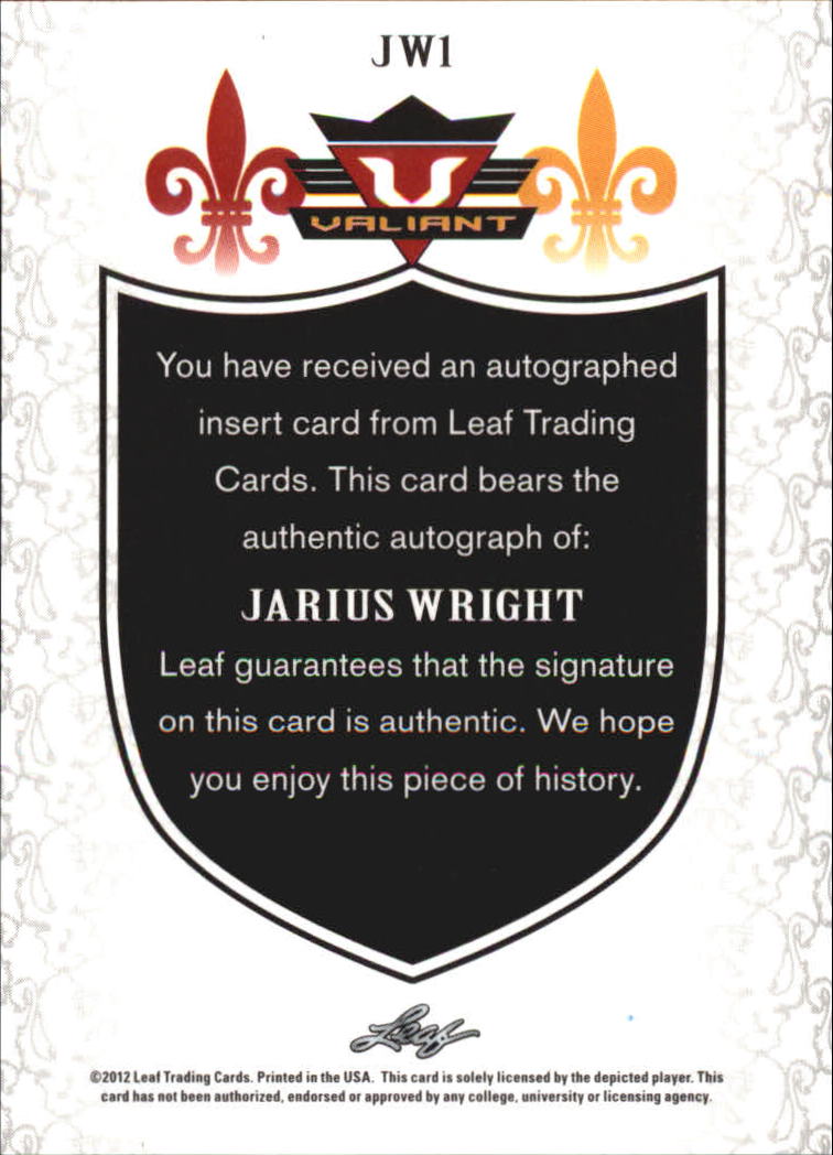 2012 Leaf Valiant Draft #JW1 Jarius Wright back image