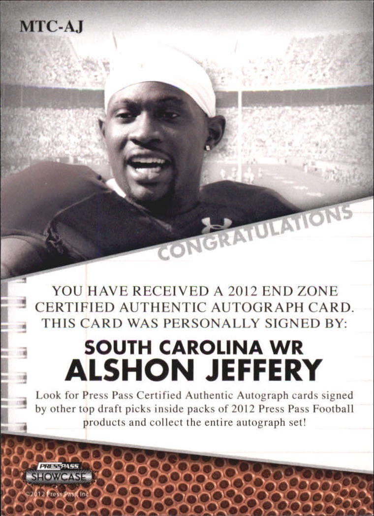 2012 Press Pass Showcase Making The Cut Autographs Silver #MCAS Alshon Jeffery back image