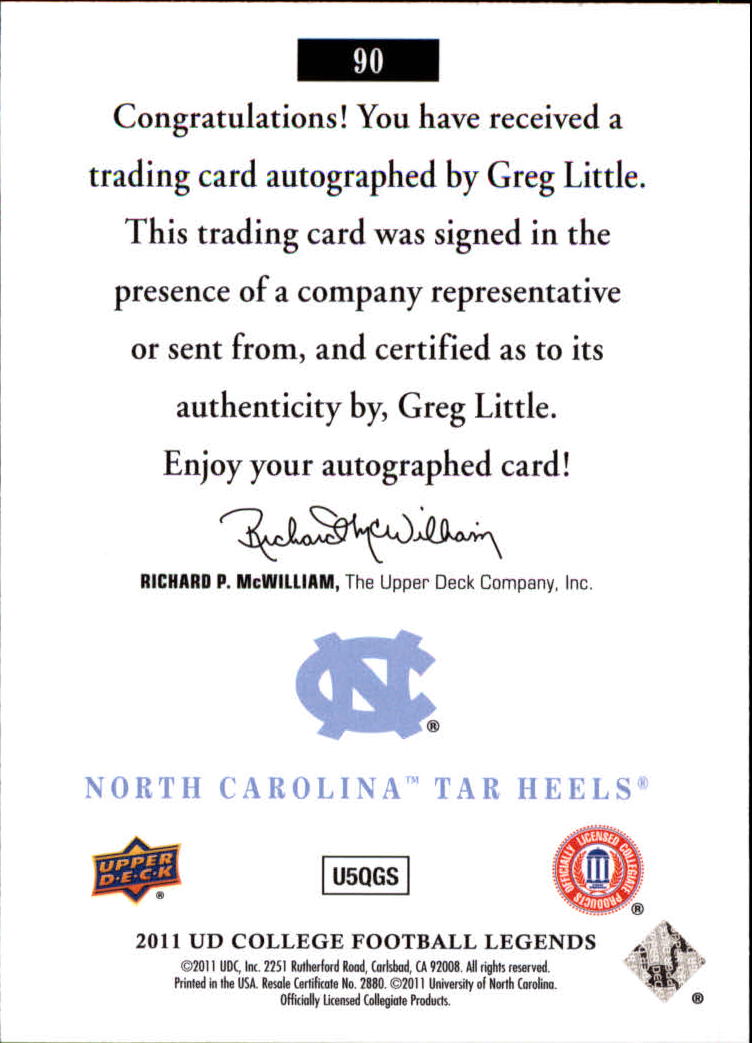 2011 Upper Deck College Legends Autographs #90 Greg Little