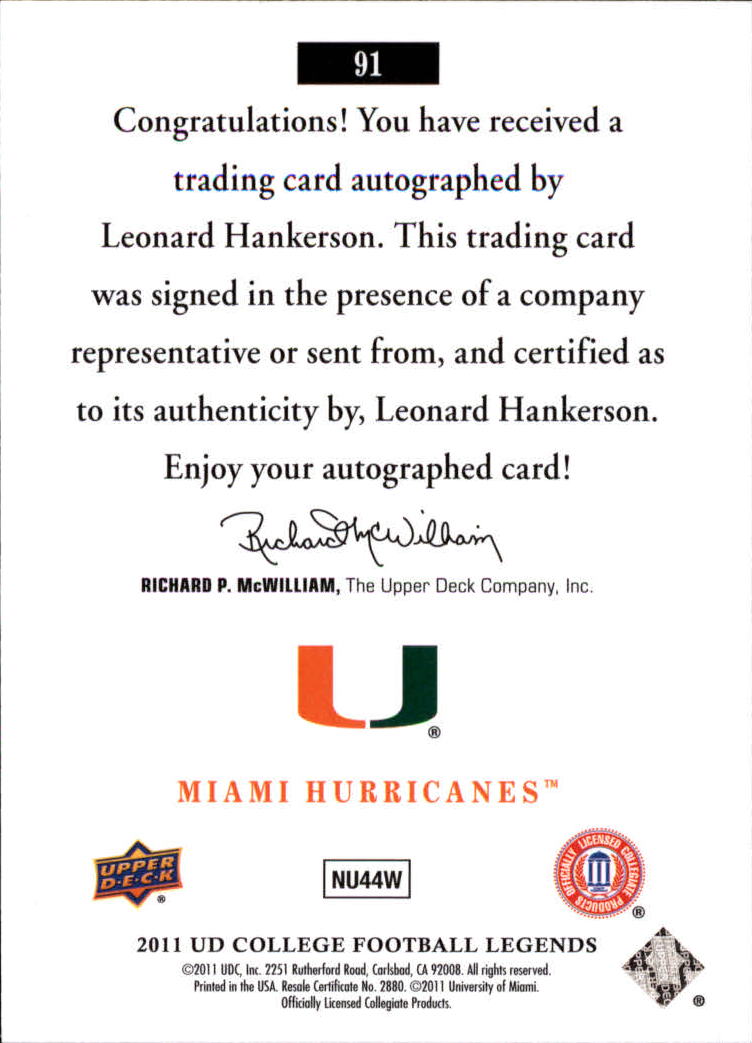 2011 Upper Deck College Legends Autographs #91 Leonard Hankerson
