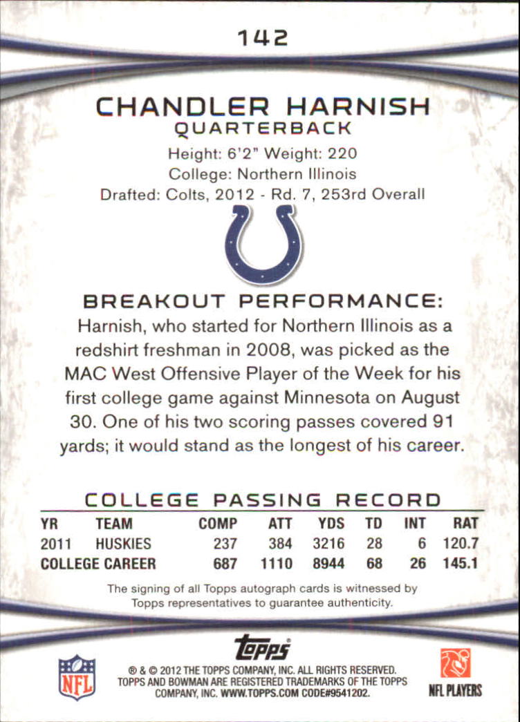 2012 Bowman Rookie Autographs #142 Chandler Harnish back image
