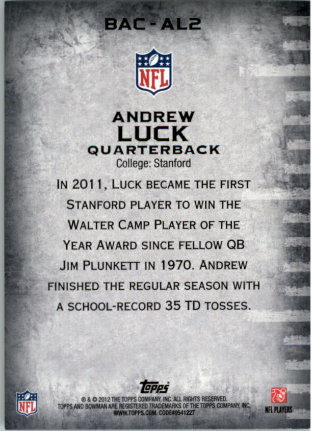 2012 Bowman Accolades #BACAL2 Andrew Luck back image