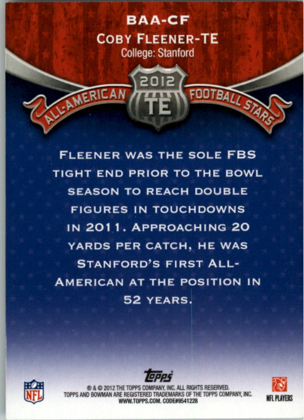2012 Bowman All-Americans #BAACF Coby Fleener back image