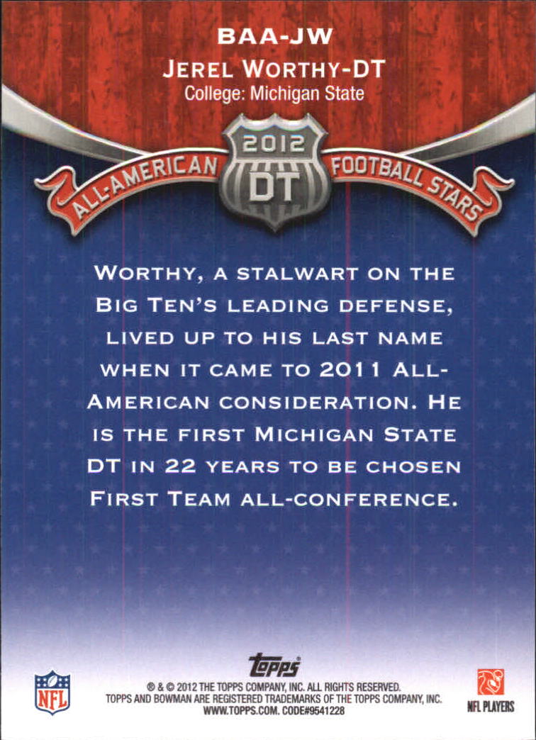 2012 Bowman All-Americans #BAAJW Jerel Worthy back image
