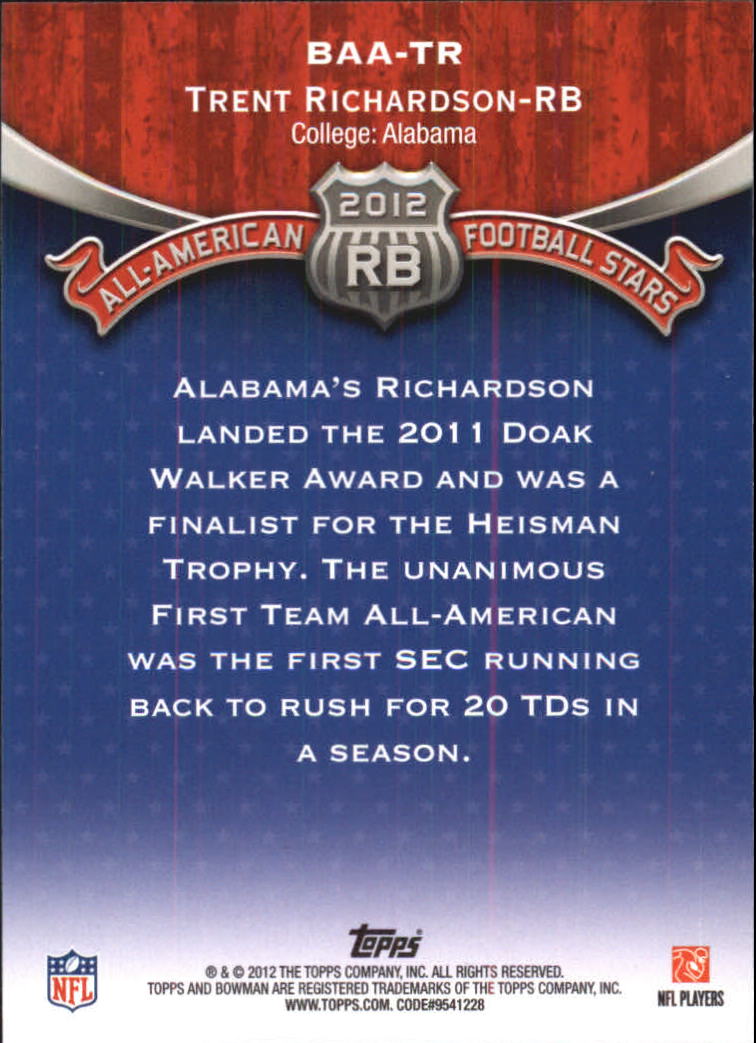 2012 Bowman All-Americans #BAATR Trent Richardson back image