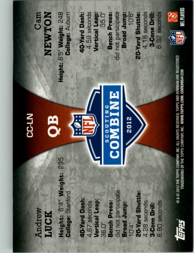 2012 Bowman Combine Competition #CCLN Andrew Luck/Cam Newton back image