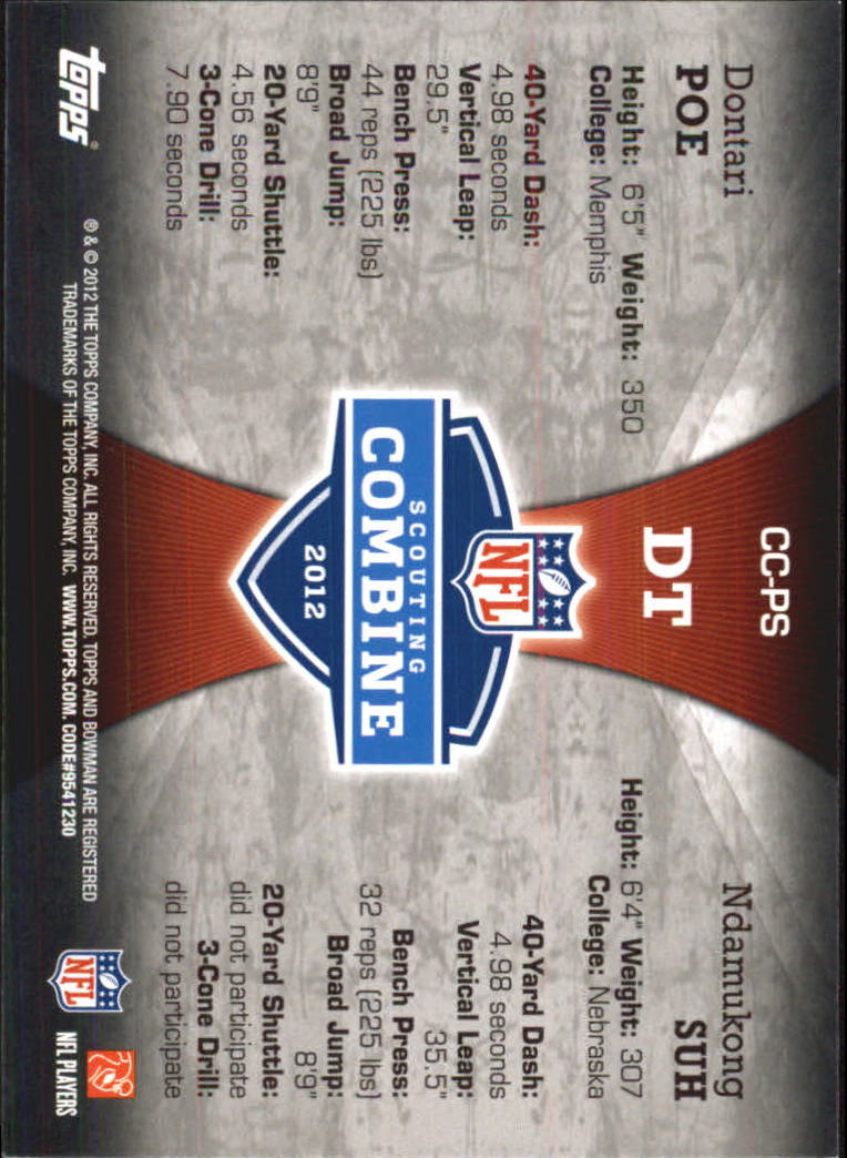 2012 Bowman Combine Competition #CCPS Dontari Poe/Ndamukong Suh back image