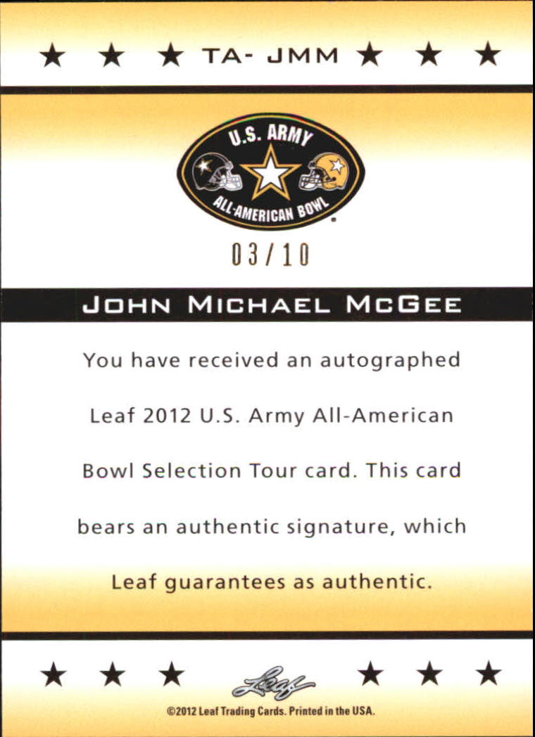 2012 Leaf Army All-American Bowl Tour Autographs Green Ink #TAJMM John Michael McGee