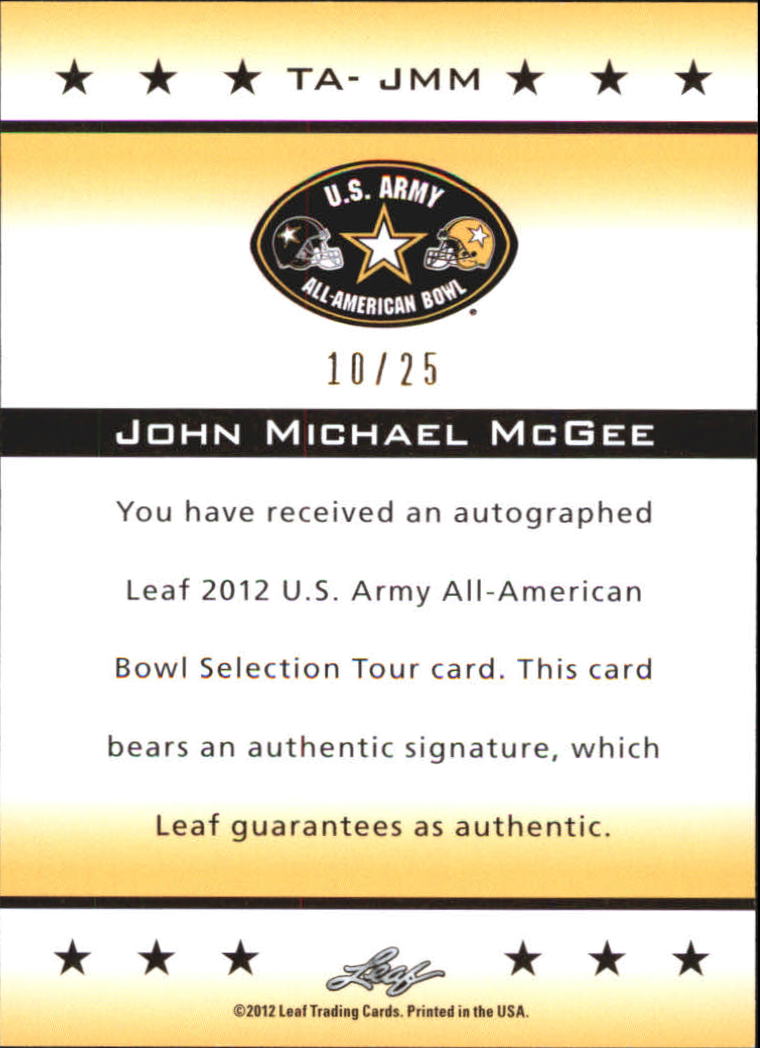 2012 Leaf Army All-American Bowl Tour Autographs Red Ink #TAJMM John Michael McGee