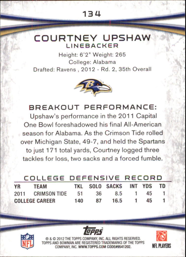 2012 Bowman Gold #134 Courtney Upshaw back image