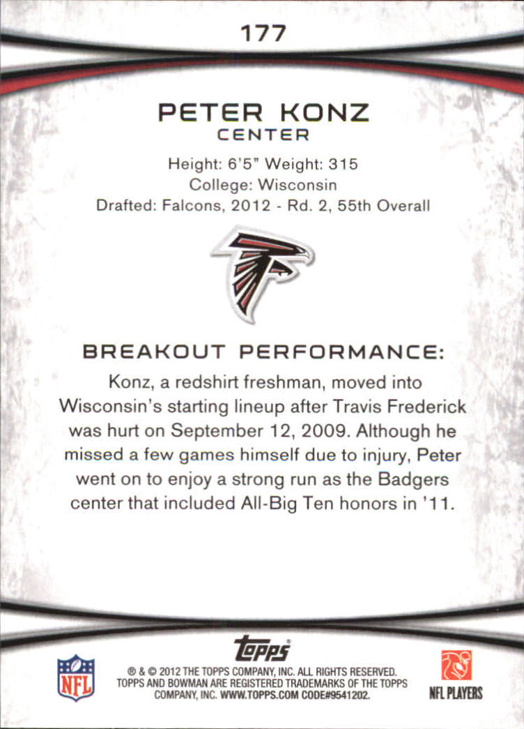 2012 Bowman Gold #177 Peter Konz back image