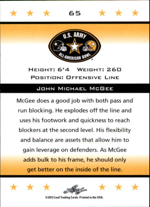2012 Leaf Army All-American Bowl Retail #65 John Michael McGee back image