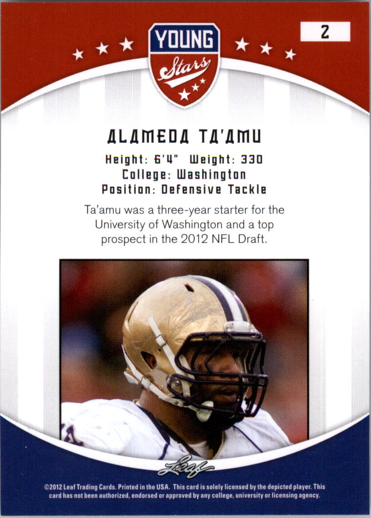 2012 Leaf Young Stars Draft #2 Alameda Ta'amu back image