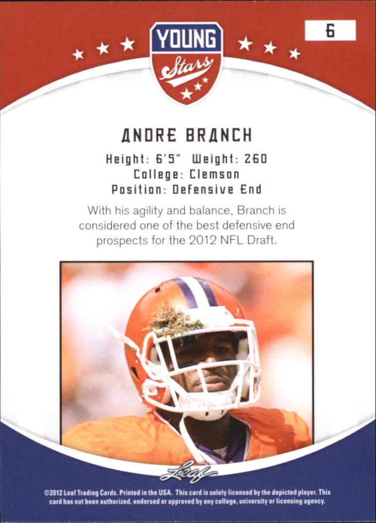 2012 Leaf Young Stars Draft #6 Andre Branch back image