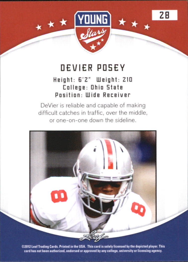2012 Leaf Young Stars Draft #28 DeVier Posey back image
