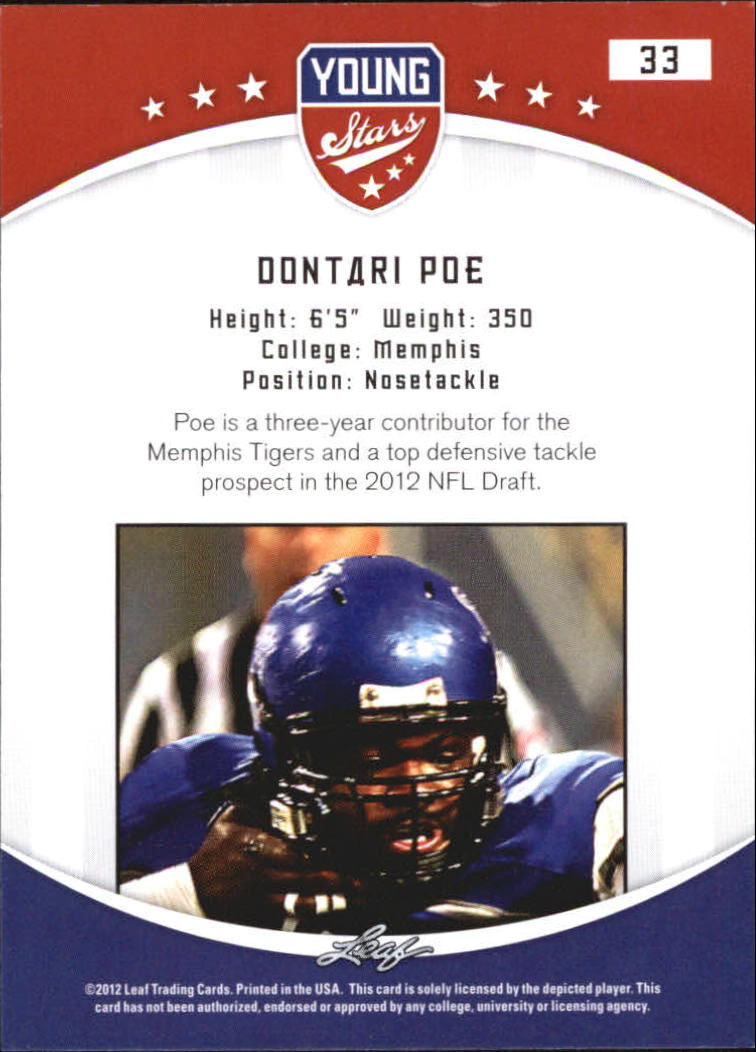 2012 Leaf Young Stars Draft #33 Dontari Poe back image