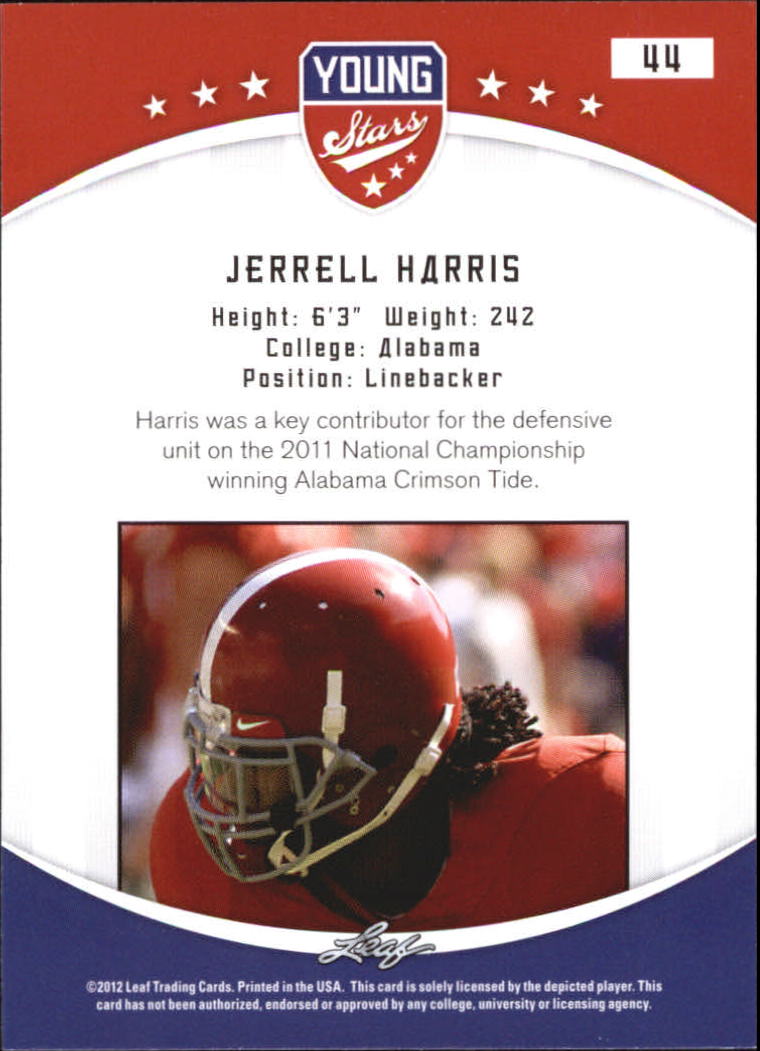 2012 Leaf Young Stars Draft #44 Jerrell Harris back image