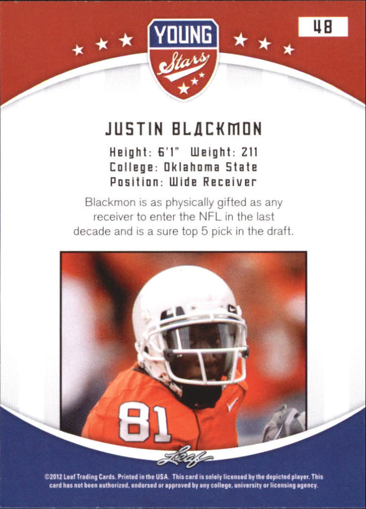 2012 Leaf Young Stars Draft #48 Justin Blackmon back image