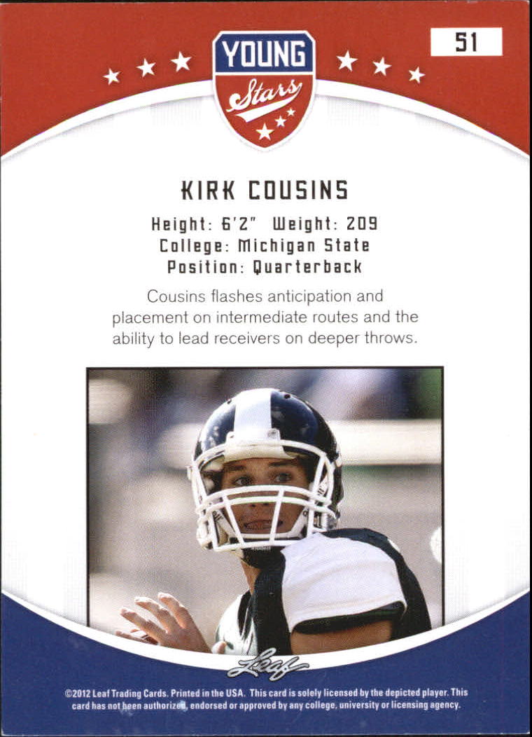 2012 Leaf Young Stars Draft #51 Kirk Cousins back image