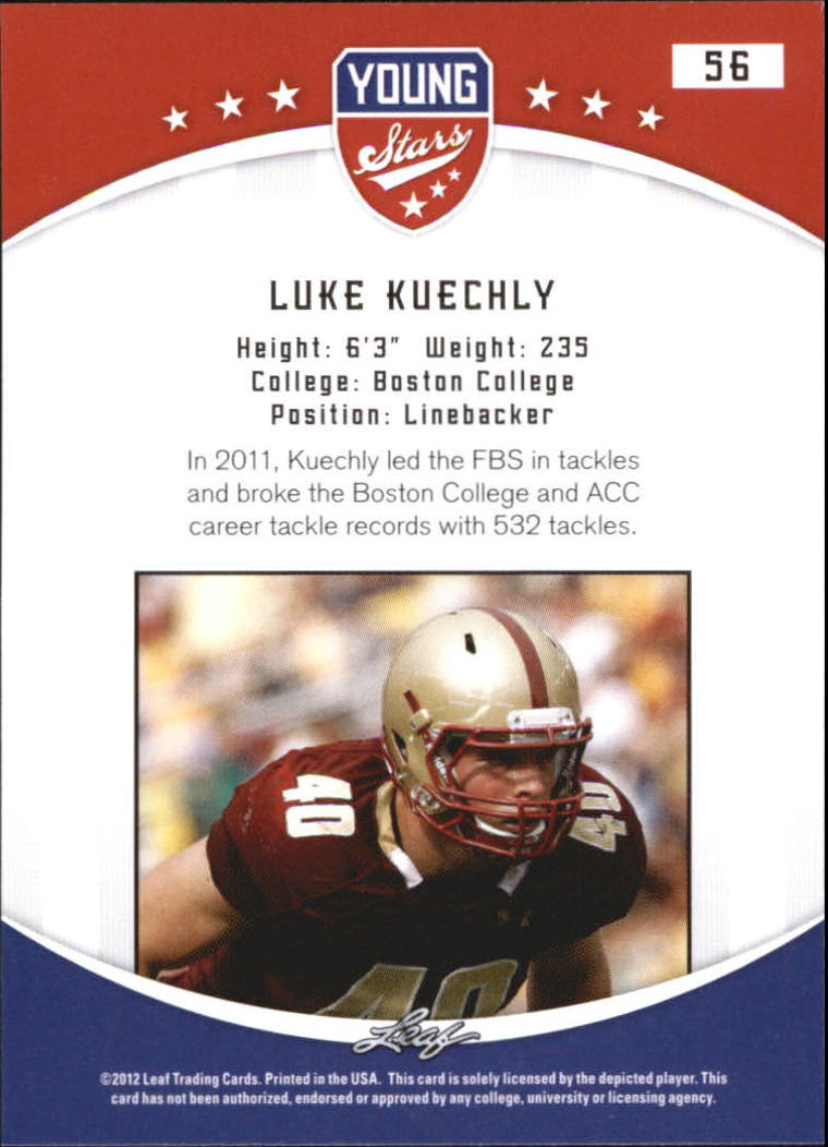 2012 Leaf Young Stars Draft #56 Luke Kuechly back image