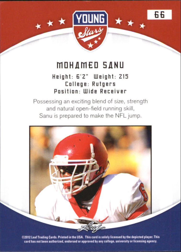 2012 Leaf Young Stars Draft #66 Mohamed Sanu back image