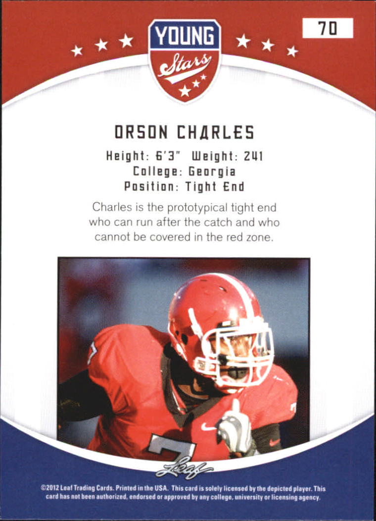 2012 Leaf Young Stars Draft #70 Orson Charles back image