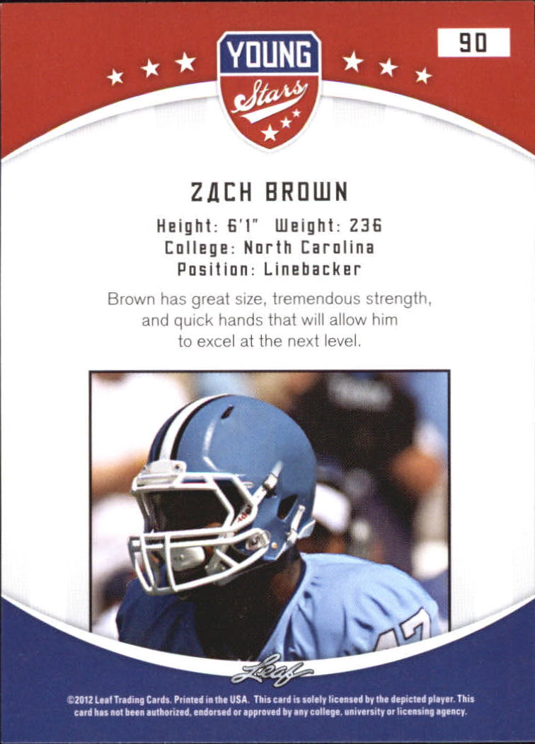 2012 Leaf Young Stars Draft #90 Zach Brown back image