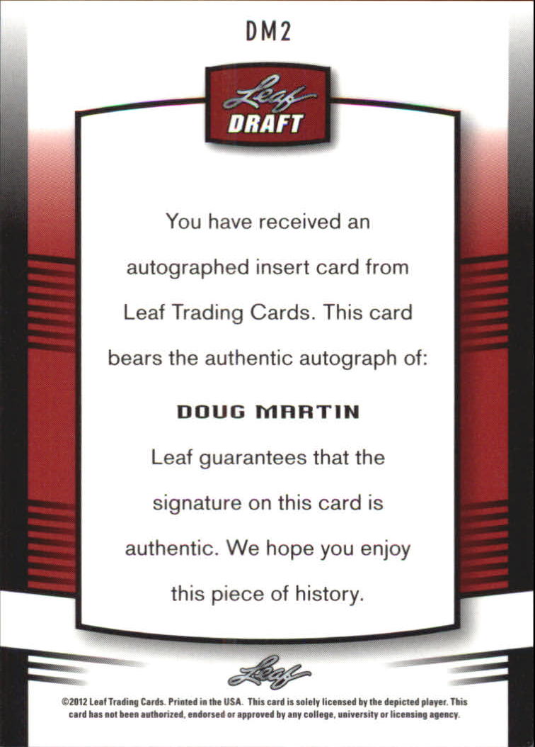 2012 Leaf Ultimate Draft #DM2 Doug Martin back image
